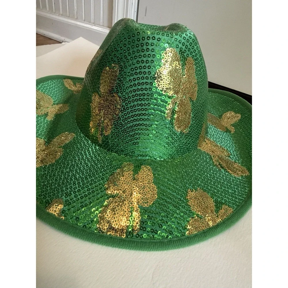 St. Patrick's Day Sequined Cowboy Hat Adult Size Fits Most Plush & Fabric